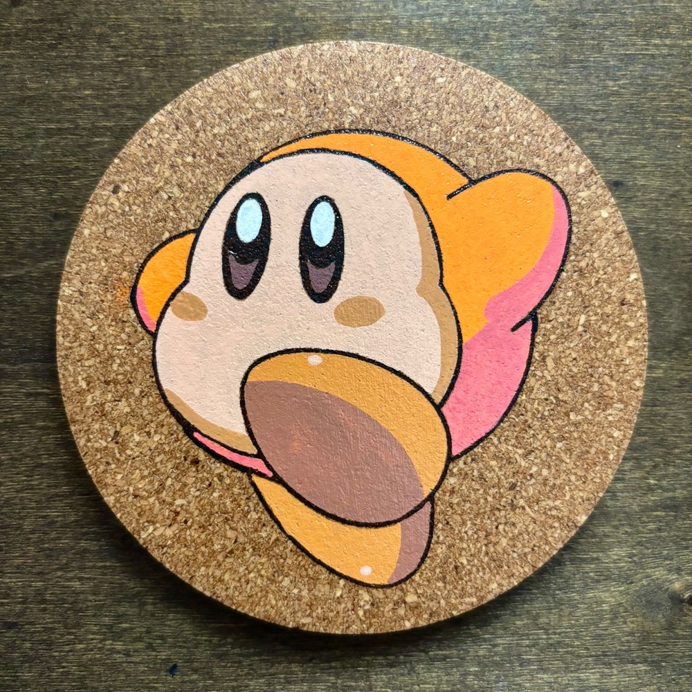 Waddle Dee Laser Engraved Painted Cork Coaster #2
